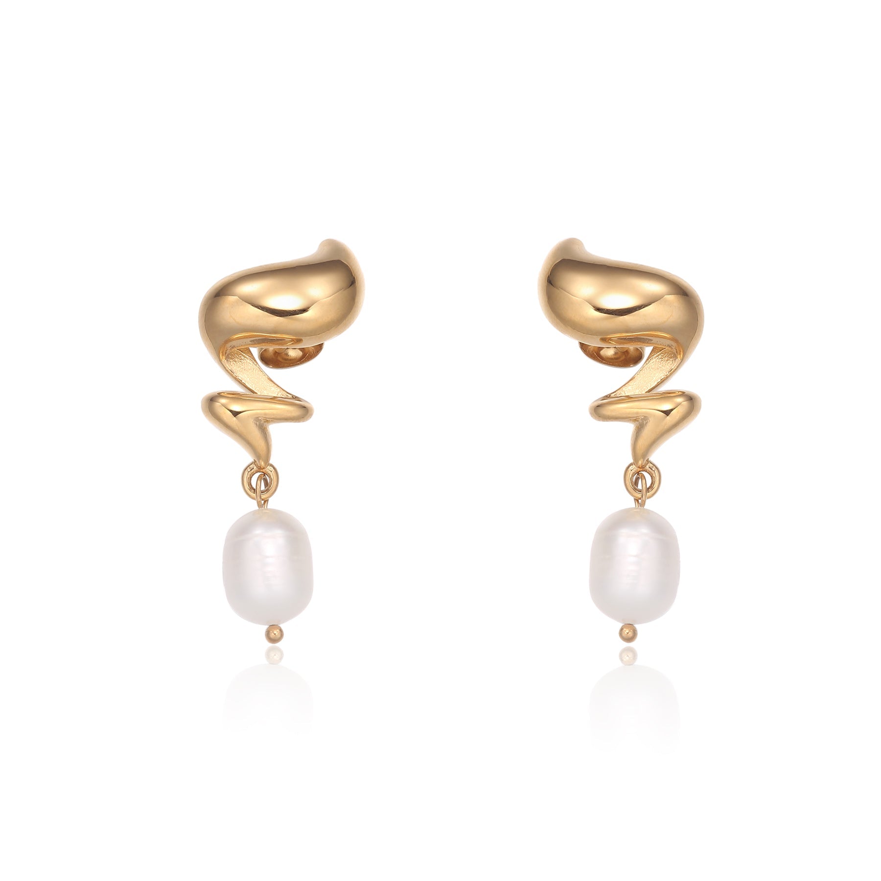 Whirl Pearl Drop Earrings — 18K Yellow Gold