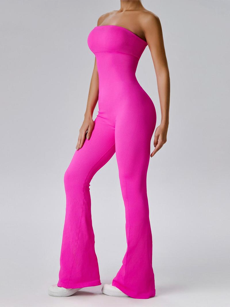 Strapless & Ribbed Bell Bottom Jumpsuit