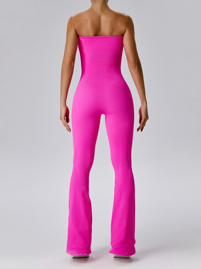 Strapless & Ribbed Bell Bottom Jumpsuit