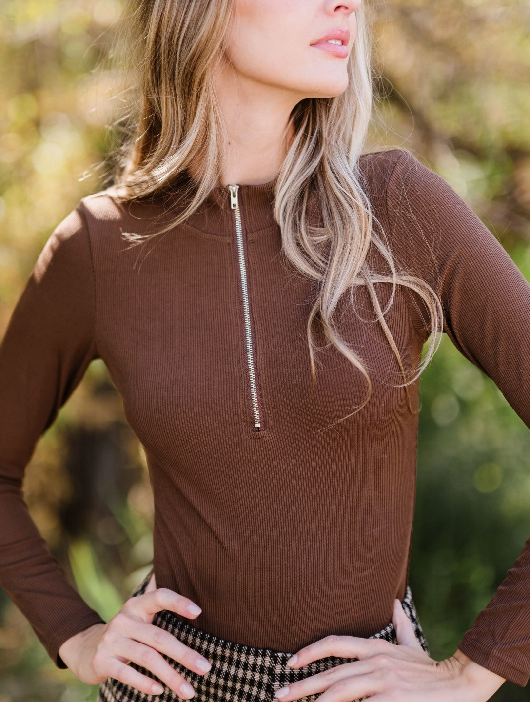 Half Zip Ribbed Bodysuit