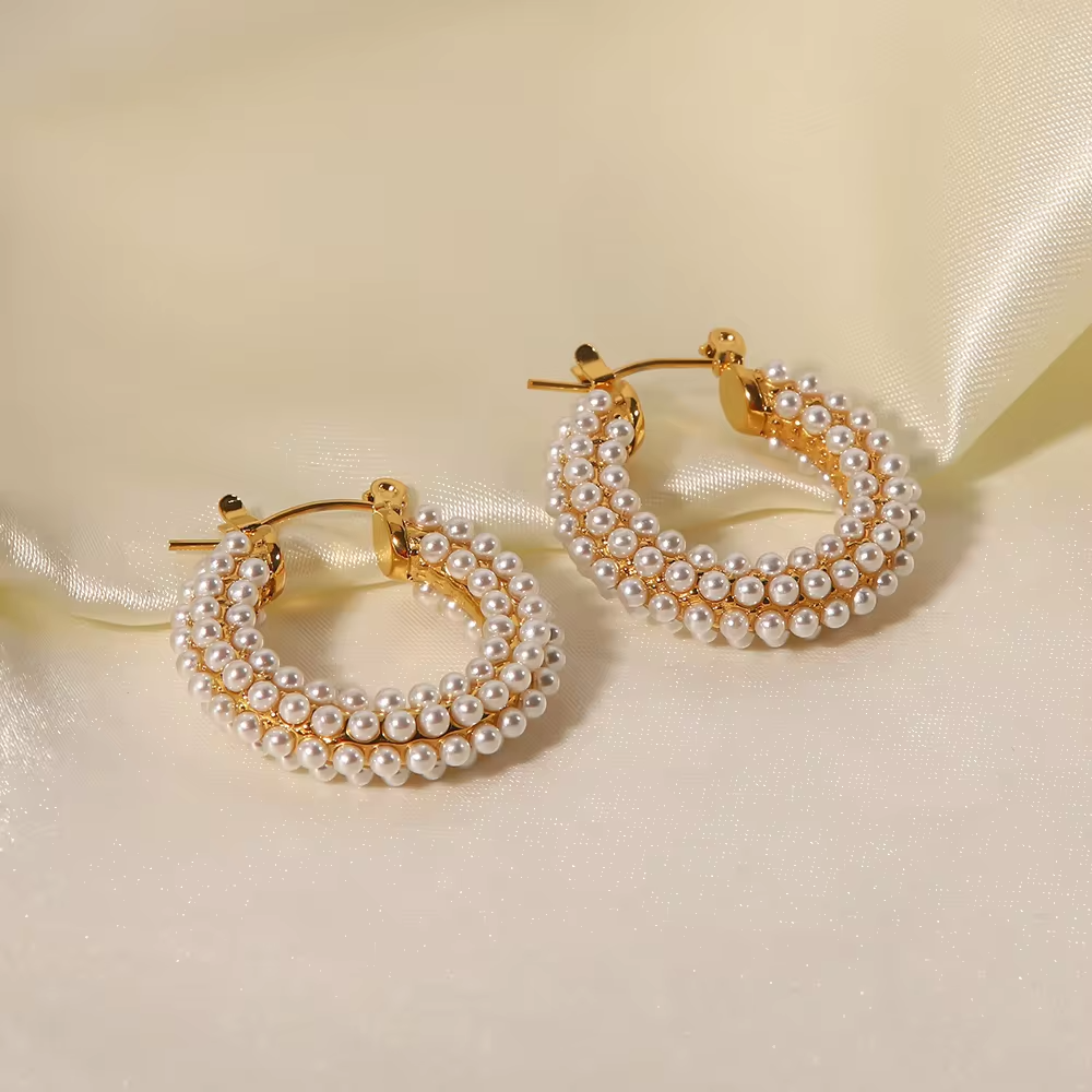 Opulent Pearl Loop Earrings - 18K Yellow Gold