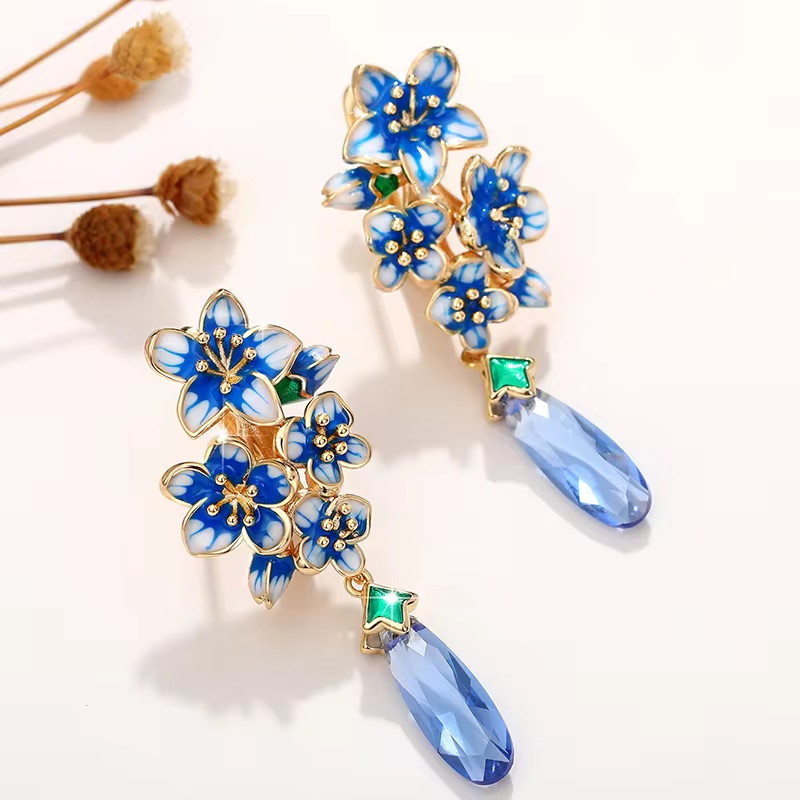 Handmade Blue Zircon Dangle Earrings — 18K Yellow Gold