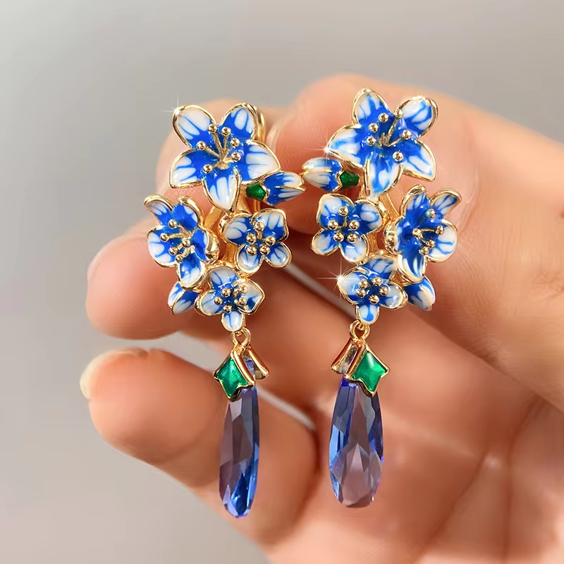 Handmade Blue Zircon Dangle Earrings — 18K Yellow Gold