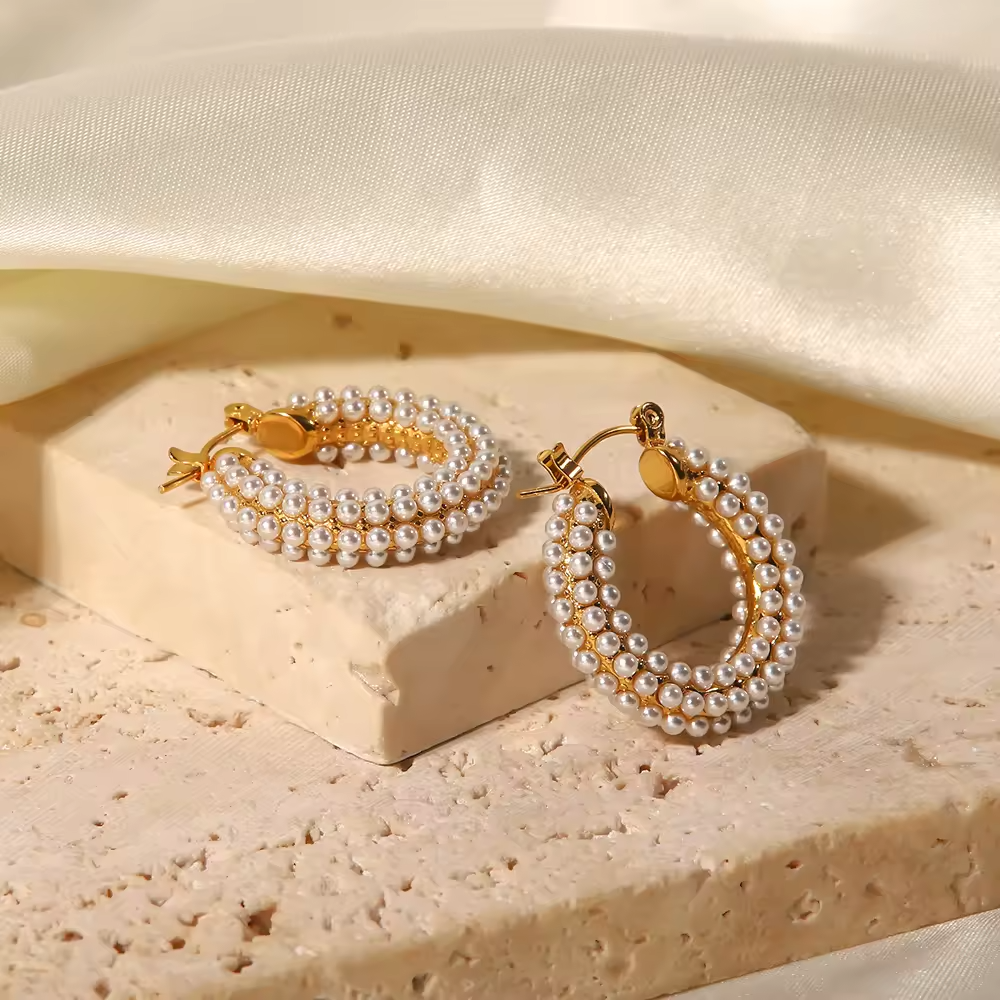 Opulent Pearl Loop Earrings - 18K Yellow Gold