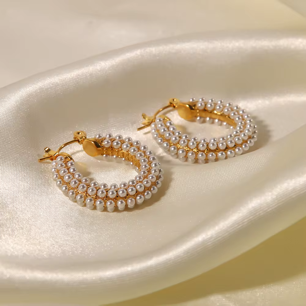 Opulent Pearl Loop Earrings - 18K Yellow Gold