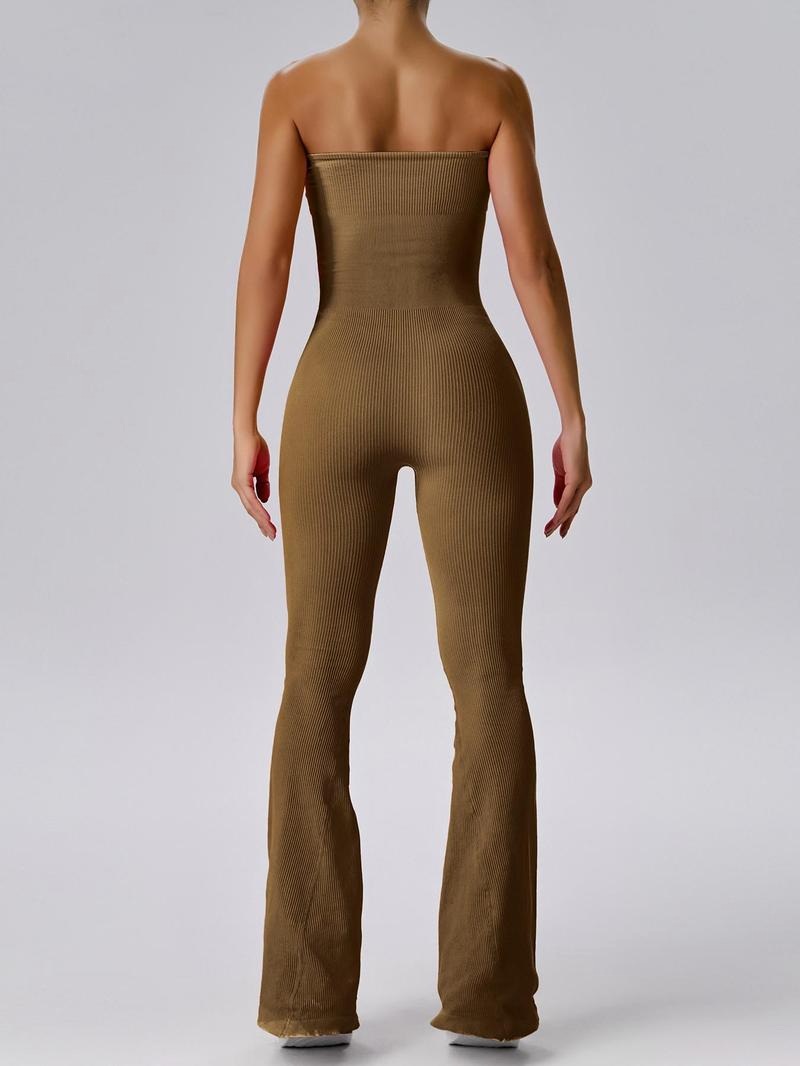 Strapless & Ribbed Bell Bottom Jumpsuit