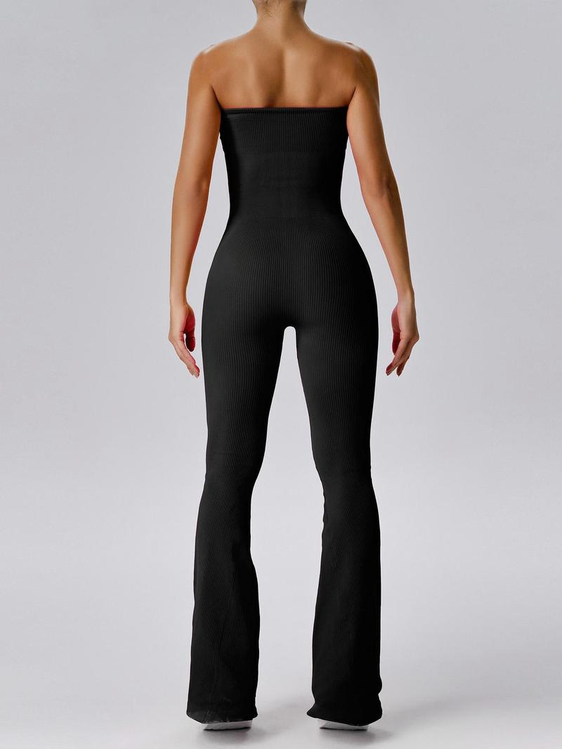 Strapless & Ribbed Bell Bottom Jumpsuit