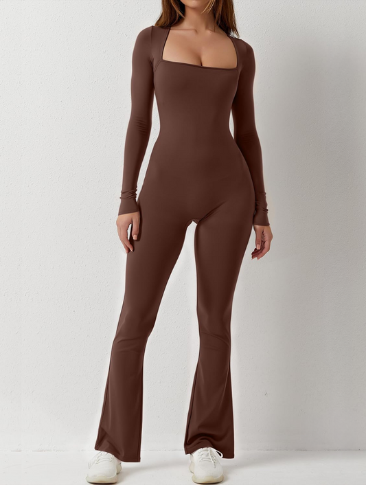 Square Neck Long Sleeve Jumpsuit